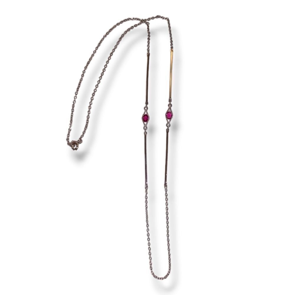 Sarah Coventry Station Pink Accents Long Silver-tone Elegant Necklace